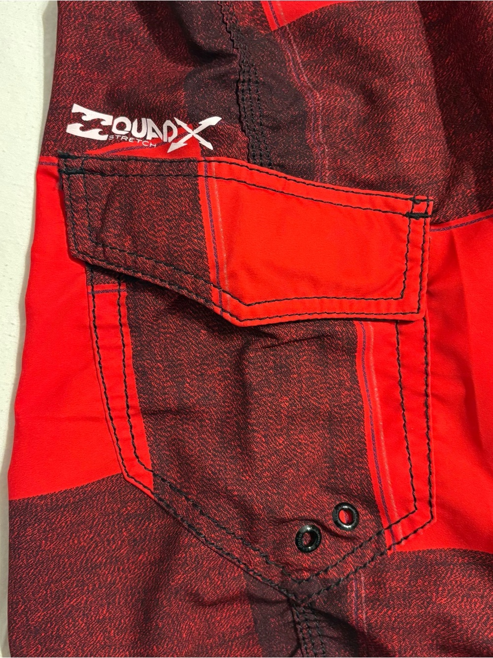 Billabong Platinum Quad Stretch Board Shorts Red and Black Buffalo Plaid Pattern - Picture 8 of 12